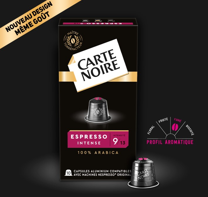 CARTE NOIRE - Capsules de Café Espresso Intense N°9 Compatibles Nespresso®  - Café Arabica - Lot de 4 x 60 Capsules Aluminium - Fabriqué en France :  : Epicerie